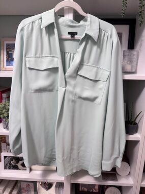 Ann Taylor Pale Mint Green Camp Shirt XL